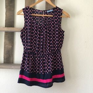 Cynthia Rowley sleeveless blouse in navy/pink